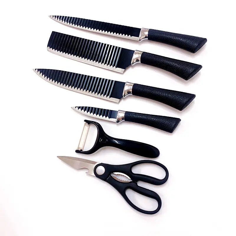Small House Appliances Professional Cheap Chef Knife Set Cutting Knives 6pcs High Stainless Steel Block Ceramic Black Kitchen Knife Set Ningbo Portmanufacturing 5