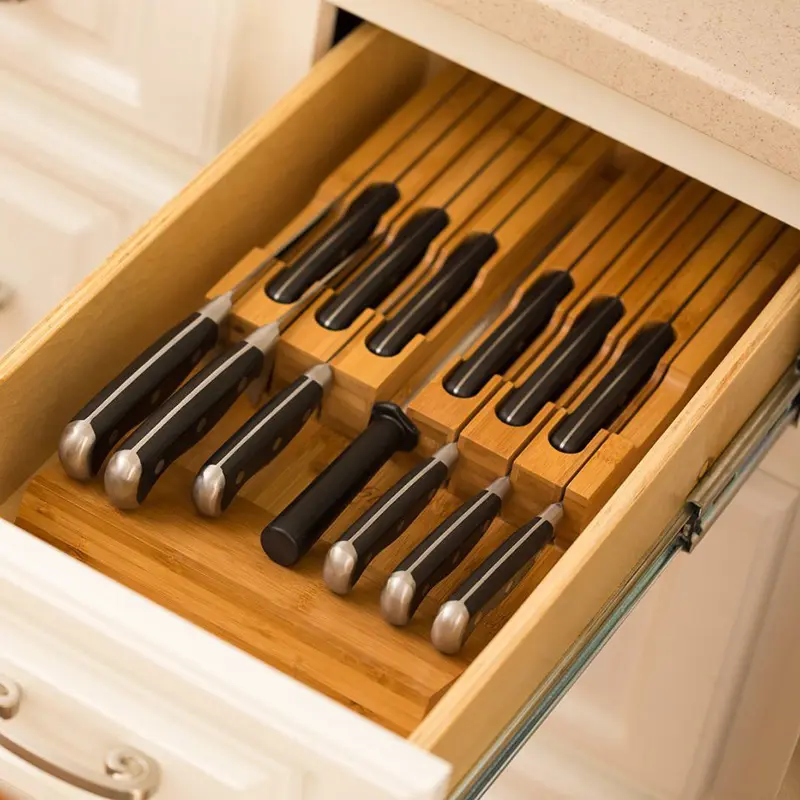 For Supermarket White Small Kitchen Appliances Custom Logo Kitchen Magnetic Bamboo Knife Holder Wood Knife Block Drawer Knife Organizer by Libi Ang 4