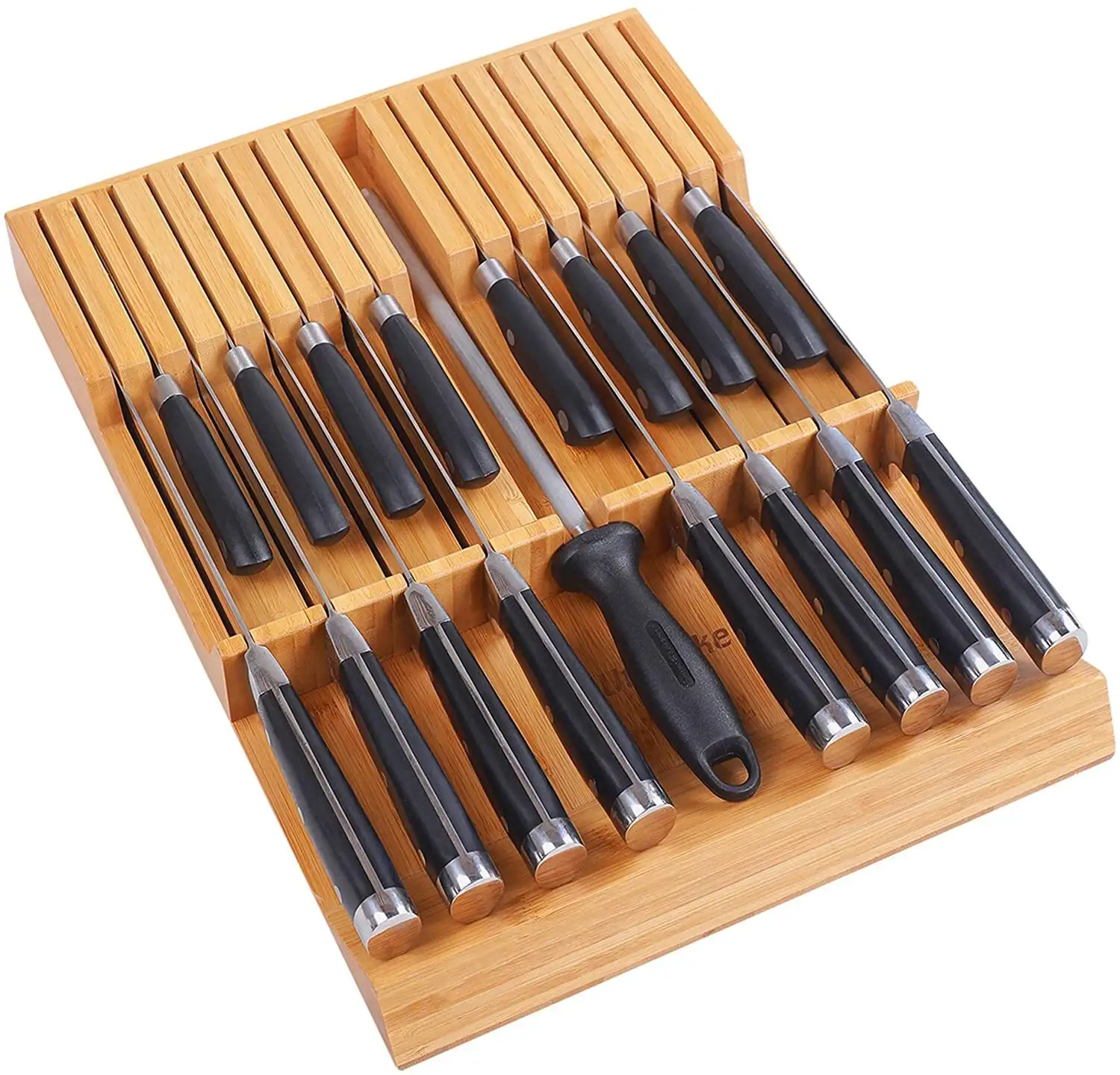 For Supermarket White Small Kitchen Appliances Custom Logo Kitchen Magnetic Bamboo Knife Holder Wood Knife Block Drawer Knife Organizer by Libi Ang 2