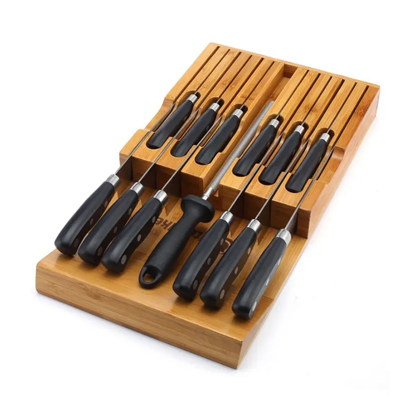 For Supermarket White Small Kitchen Appliances Custom Logo Kitchen Magnetic Bamboo Knife Holder Wood Knife Block Drawer Knife Organizer by Libi Ang 5