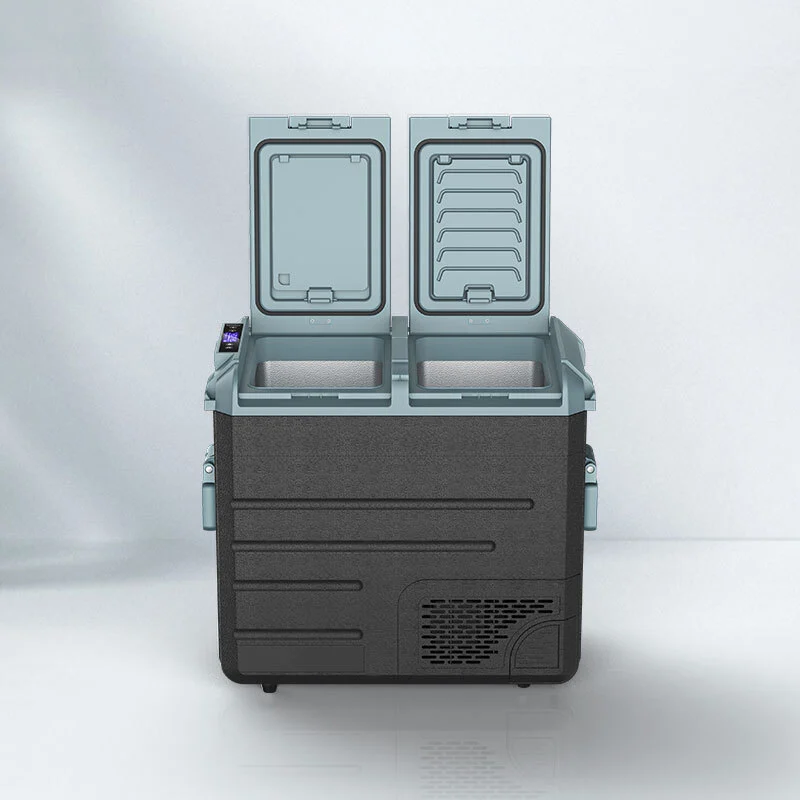 Congélateur à compresseur extérieur à double porte, double zone à double contrôle, réfrigérateur de voiture portable, à énergie solaire 1