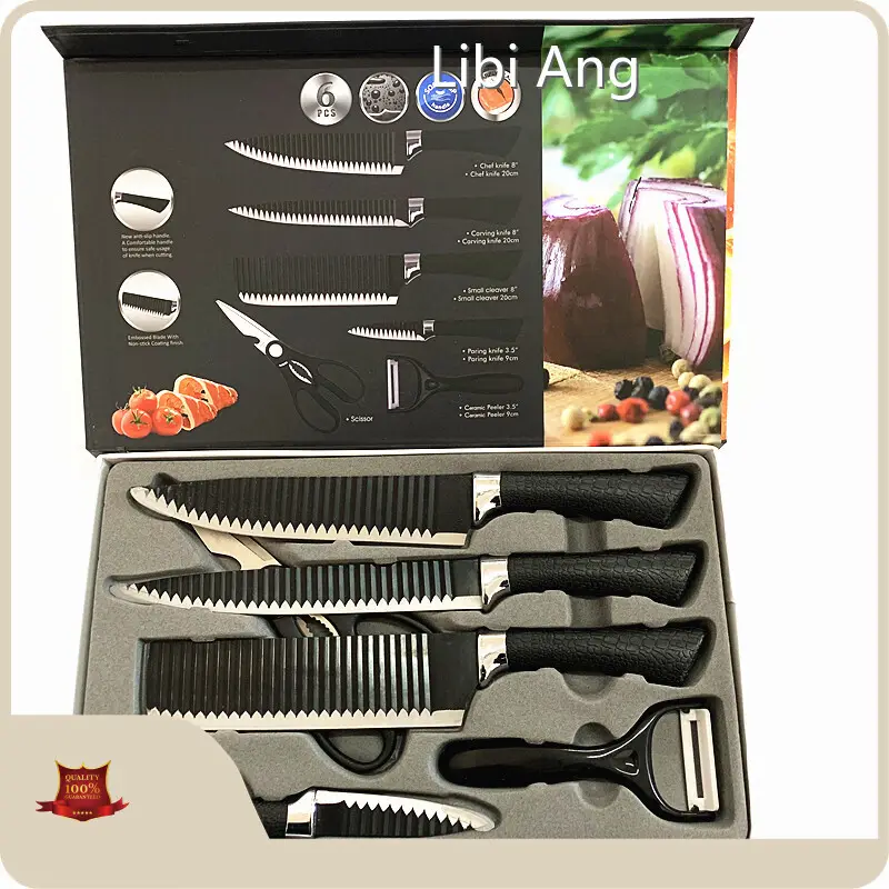 Small House Appliances Professional Cheap Chef Knife Set Cutting Knives 6pcs High Stainless Steel Block Ceramic Black Kitchen Knife Set Ningbo Portmanufacturing 1