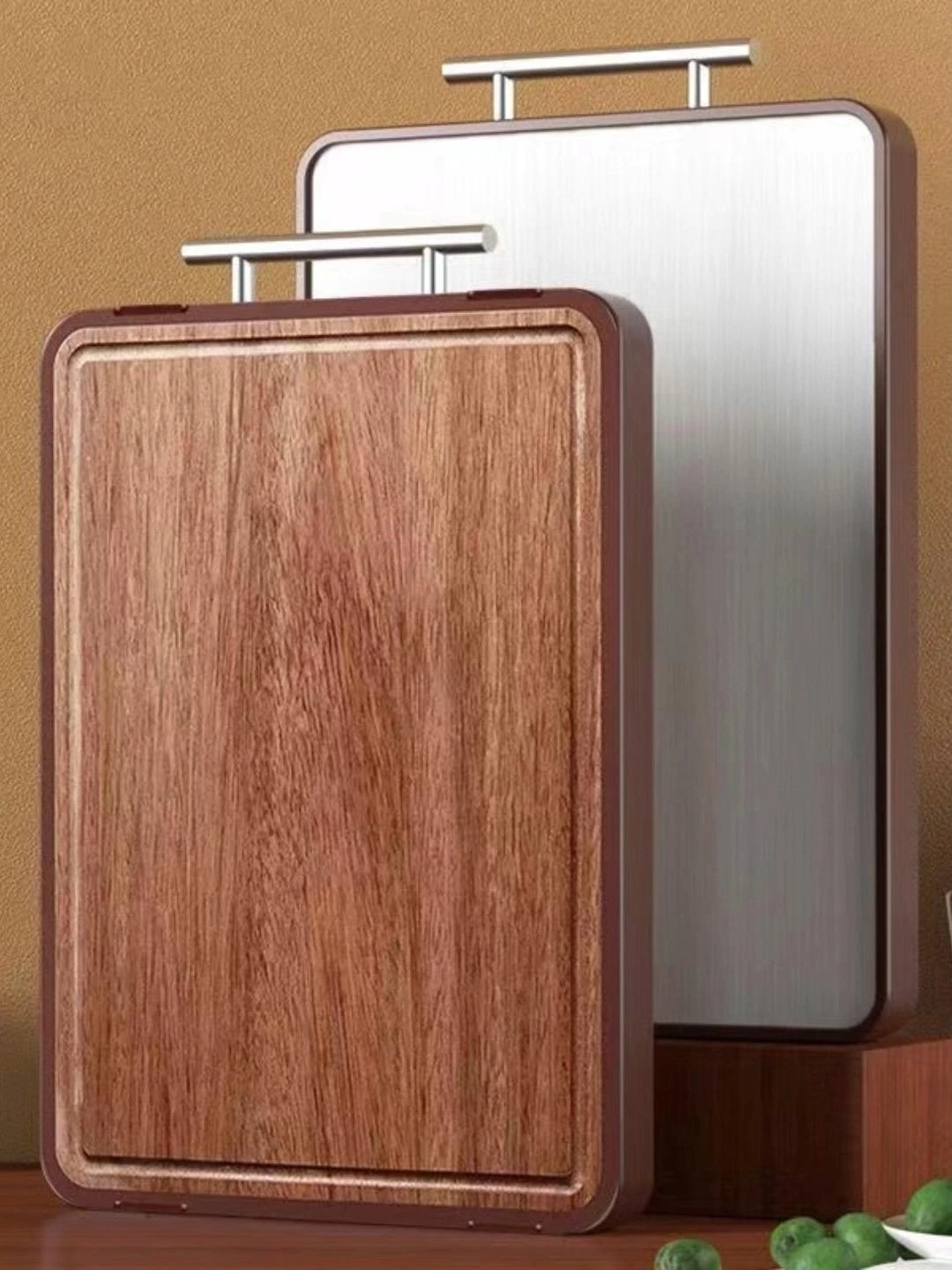 Wholesale Double Sided Ebony Wood and PP Food Cutting Board Multifunctional Wooden Choping Boards with Handle 1