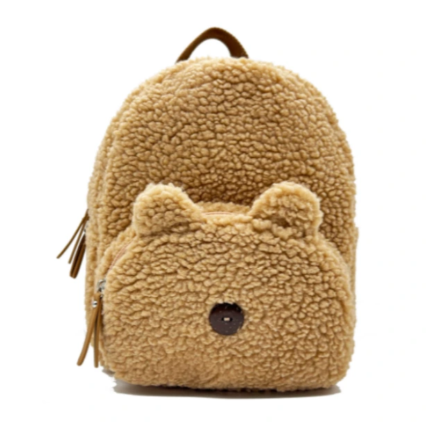 Lovely fake wools kids back to school backpacks SRKB13401 with fashionable cream and brown options 1