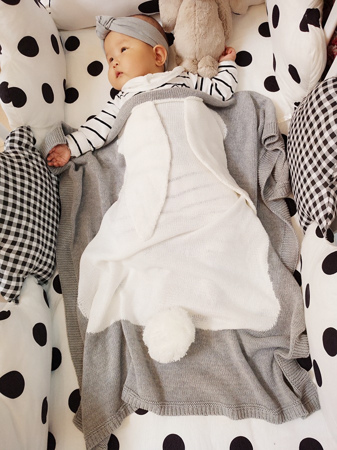Weiche Babydecken mit niedlichem Kaninchenmotiv für Neugeborene, Mädchen und Jungen, weich, flauschig, warm, Wickeldecke für zu Hause, als Bettdecke, als Geschenk für Kleinkinder 3