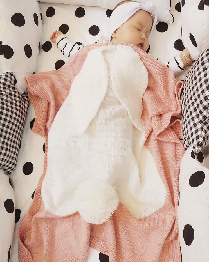 Weiche Babydecken mit niedlichem Kaninchenmotiv für Neugeborene, Mädchen und Jungen, weich, flauschig, warm, Wickeldecke für zu Hause, als Bettdecke, als Geschenk für Kleinkinder 5