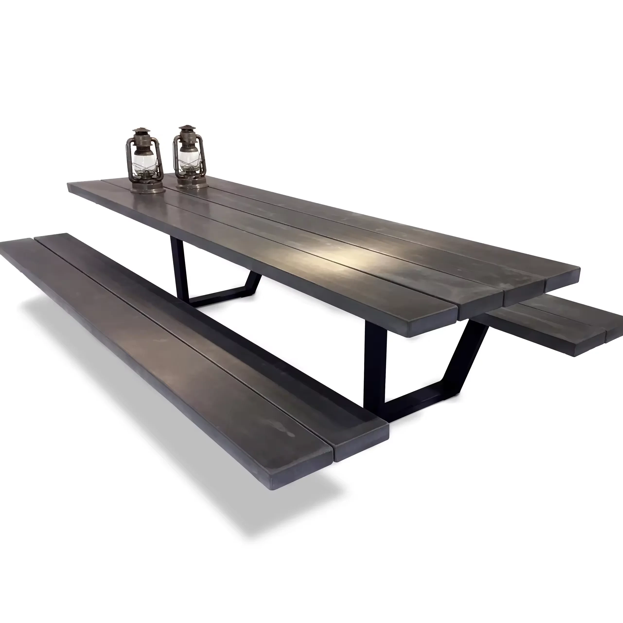 Steel & Wood Outdoor Picnic Table & Bench Set - Public Patio & Park Furniture 1