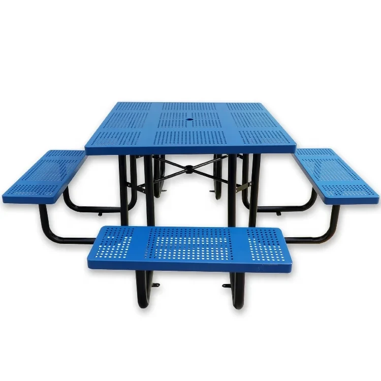 Custom Outdoor Coated Steel Picnic Table & Bench with Umbrella Hole 1
