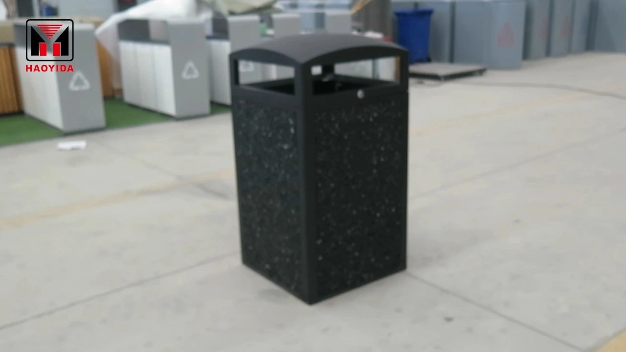 Factory Wholesale Gray Perforated Outdoor Trash Can with Lid and Built-in Ashtray 1