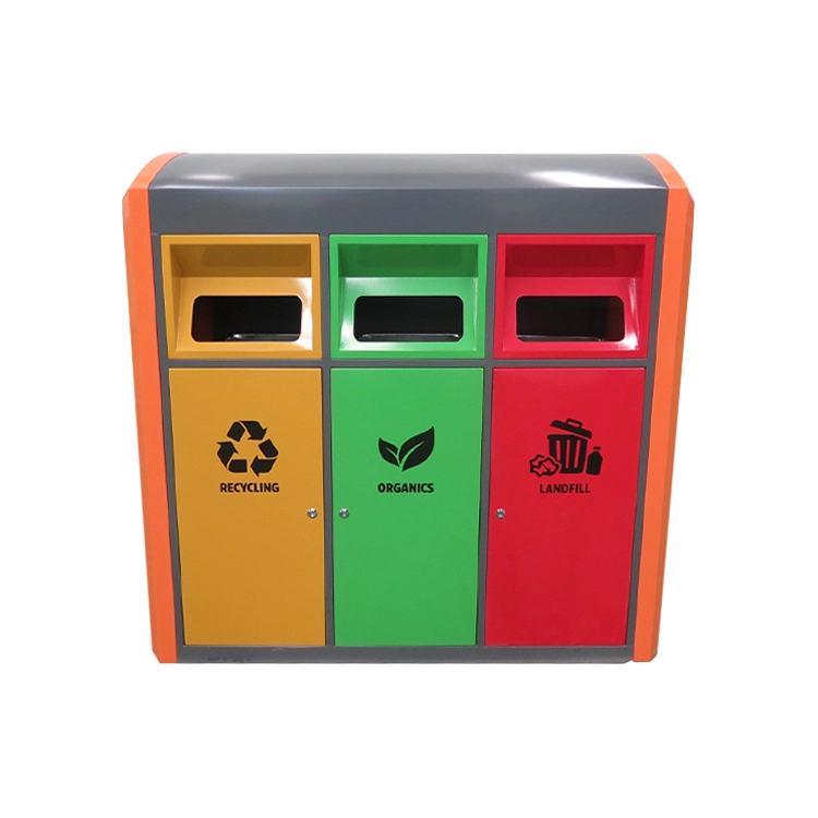 Poubelle extérieure commerciale sur mesure, à compartiments multiples, avec couvercle et rangement 1