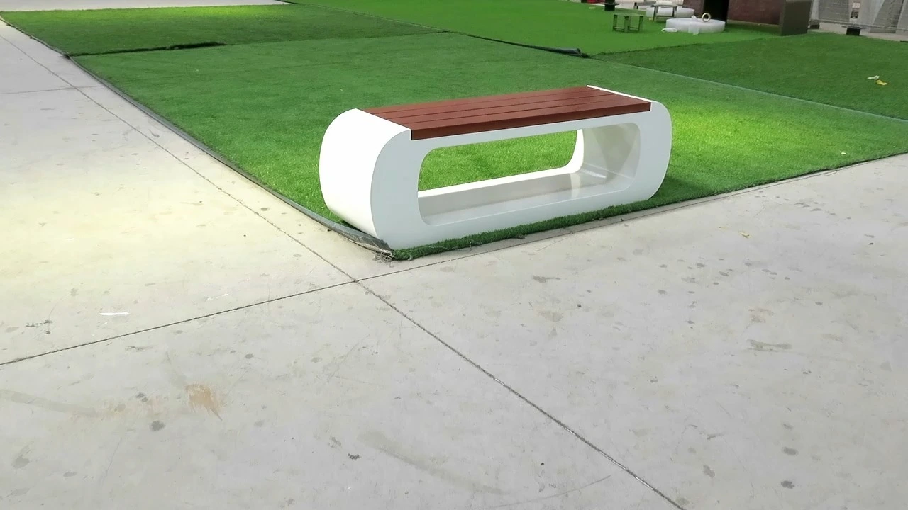 Modern Hollow-Frame Outdoor Bench, Weatherproof Wood & Metal Park Bench for Public Spaces 1