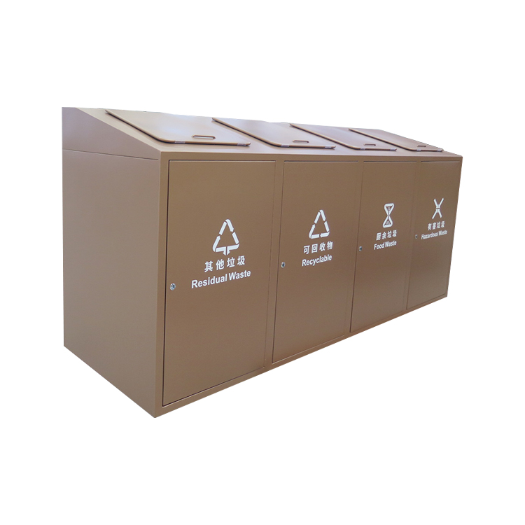 4 Compartment Metal Waste Bin Station | Outdoor Recycle Bin Cabinet 1