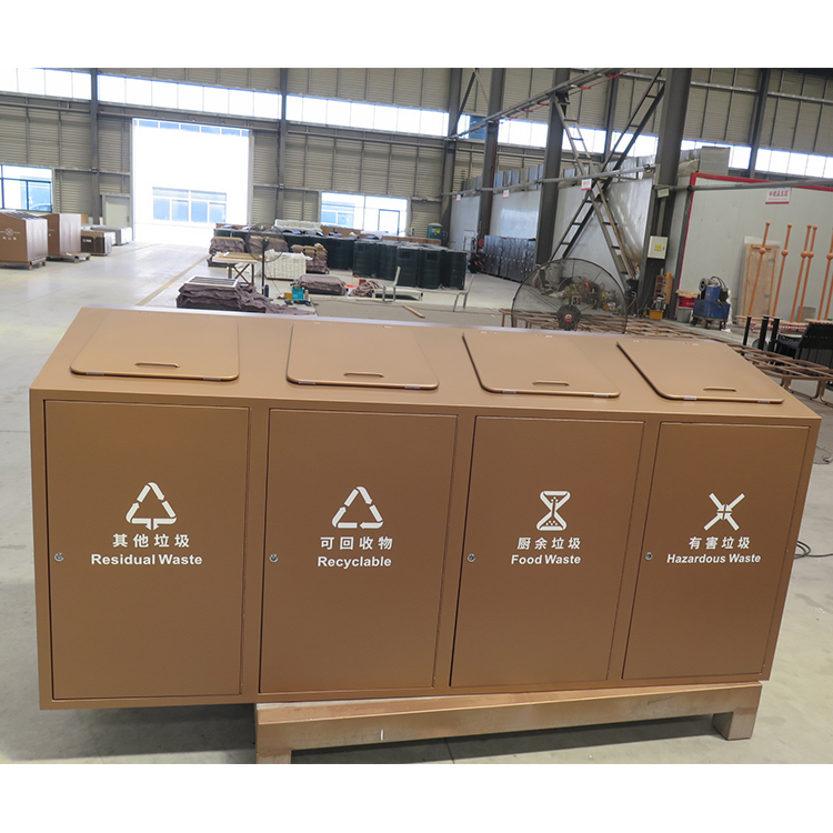 4 Compartment Metal Waste Bin Station | Outdoor Recycle Bin Cabinet 2