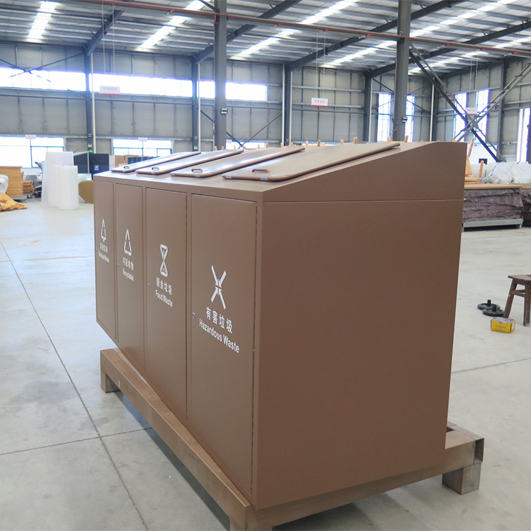4 Compartment Metal Waste Bin Station | Outdoor Recycle Bin Cabinet 3