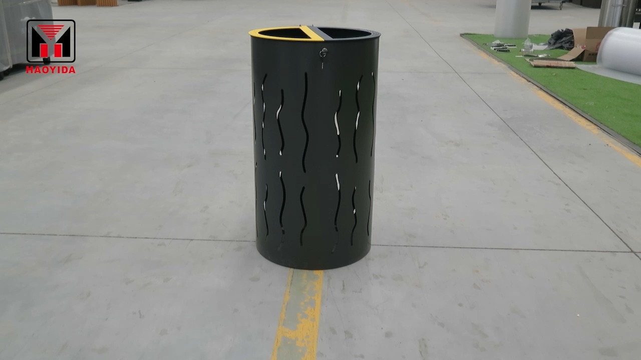 Haoyida Dual Compartment Round Metal Waste Bin | Sorting Recycle Bin 1