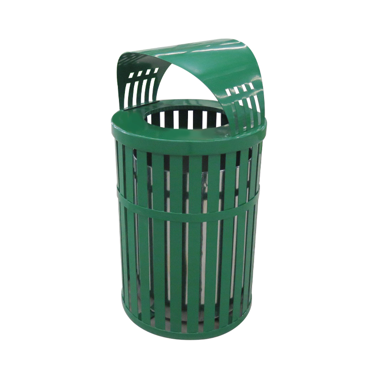 Green Slatted Round Metal Waste Bin | Outdoor Recycle Bin 2