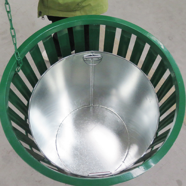 Green Slatted Round Metal Waste Bin | Outdoor Recycle Bin 7