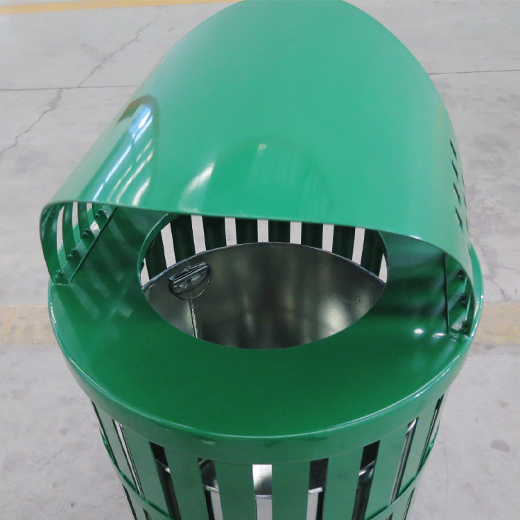 Green Slatted Round Metal Waste Bin | Outdoor Recycle Bin 6