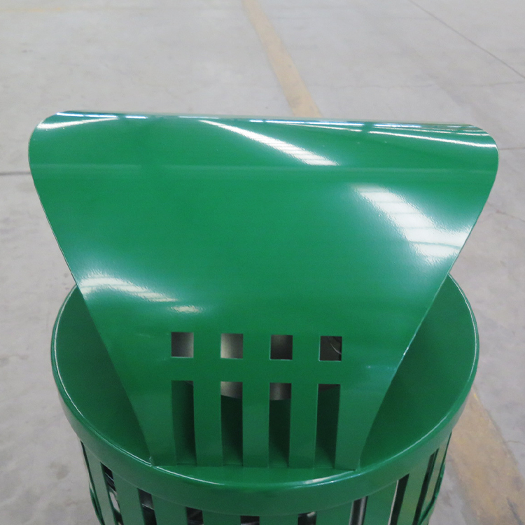 Green Slatted Round Metal Waste Bin | Outdoor Recycle Bin 5