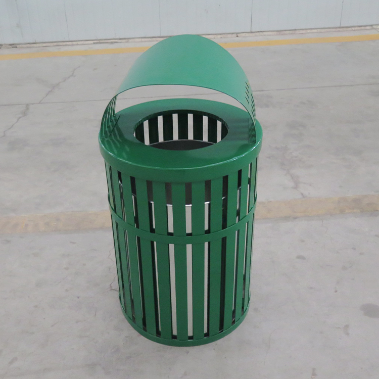 Green Slatted Round Metal Waste Bin | Outdoor Recycle Bin 4