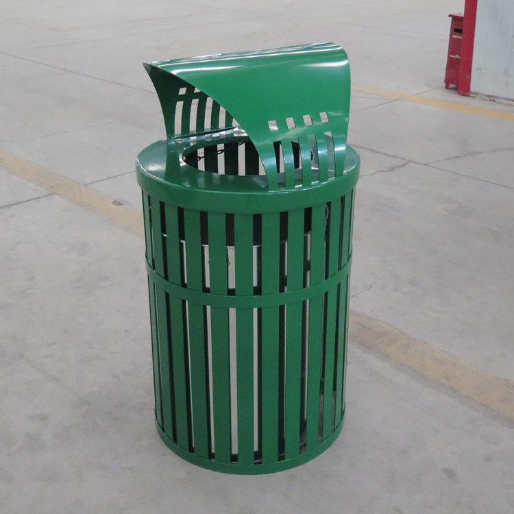 Green Slatted Round Metal Waste Bin | Outdoor Recycle Bin 3