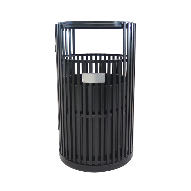 Haoyida Black Vertical Slat Round Metal Waste Bin | Outdoor Recycle Bin 2