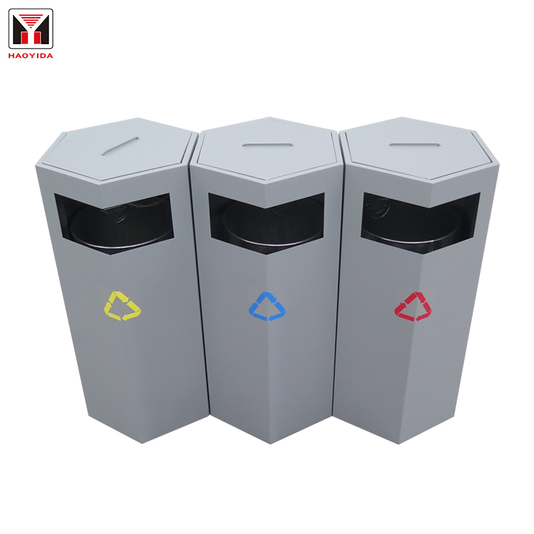 Haoyida Hexagonal Triple Sorting Metal Waste Bin | Recycle Bin Set 2