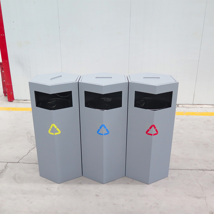 Haoyida Hexagonal Triple Sorting Metal Waste Bin | Recycle Bin Set 3