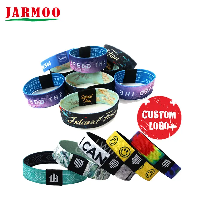 Custom Logo Print Sport Polyester Bracelet Sublimation Fabric Woven Elastic Wristband 1