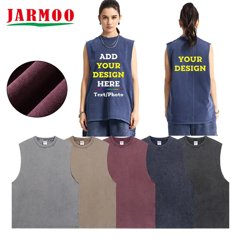 Camisas antigas personalizadas lavagem ácida retro algodão de rua sem mangas camiseta 1
