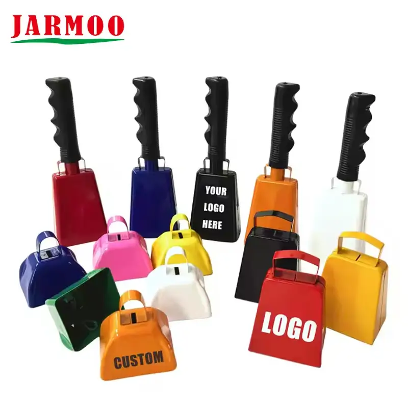 LOGO Custom Logón anillo de hierro Metal Handheld Handsides Makers Cowbell Souvenirs Promocional 3 Campana de vaca con mango para regalos de eventos deportivos 1