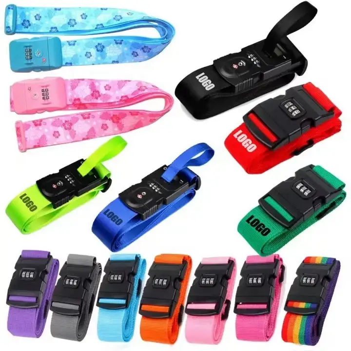 Custom Logo Printed Adjustable Fabric Belt Luggage Strap with Lock 1