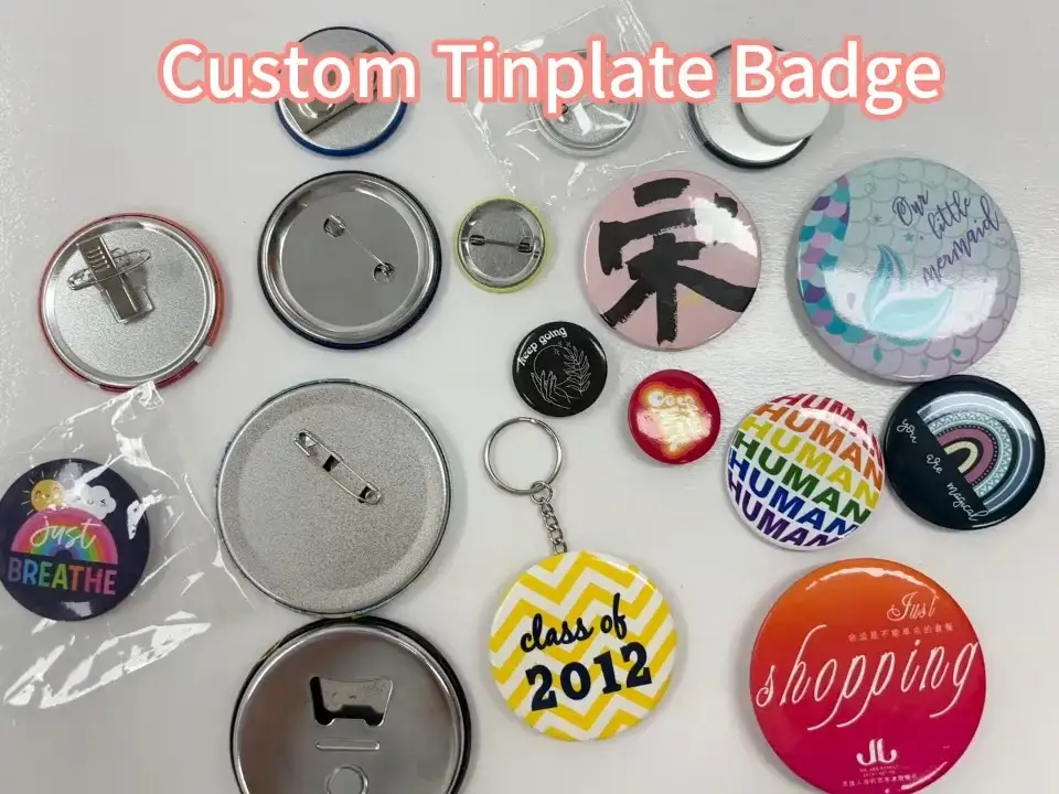 Custom Button Pins Rectangle Round Shape Metal Button Badge 1