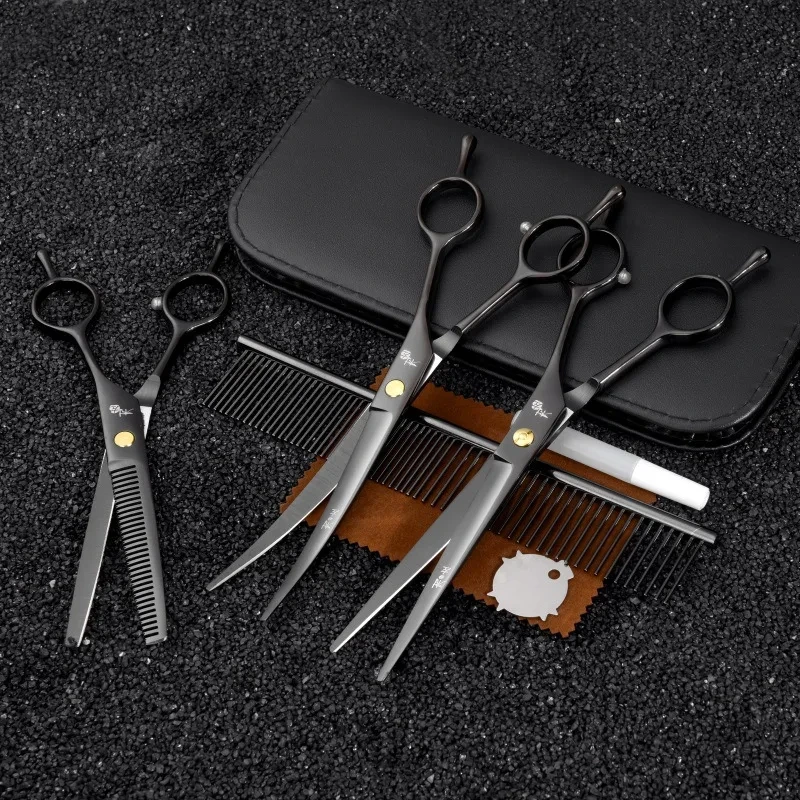 3 In 1 Flat V-tooth Warp Stainless Steel Cat Hair Cutting Barber Cutting Pet Dogs Grooming Scissors Tools Kit 1