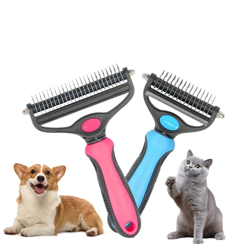 Toilettage pour animaux de compagnie chien lames Double face brosse de démêlage pour animaux de compagnie éliminateur de poils d'animaux peigne de rasoir 1