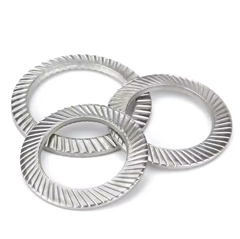 Arandela dentada moleteada de acero inoxidable 304 de doble cara DIN9250, bloqueo antideslizante, acabado liso, estilos divididos avellanados, Metal 1