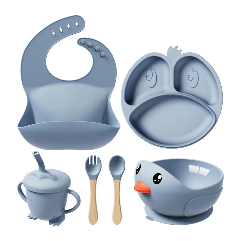 Custom Kids Cutlery Set Spoon Fork Plate Bib Nursing Silicone Baby Suction Bowl Baby Feeding Set 1