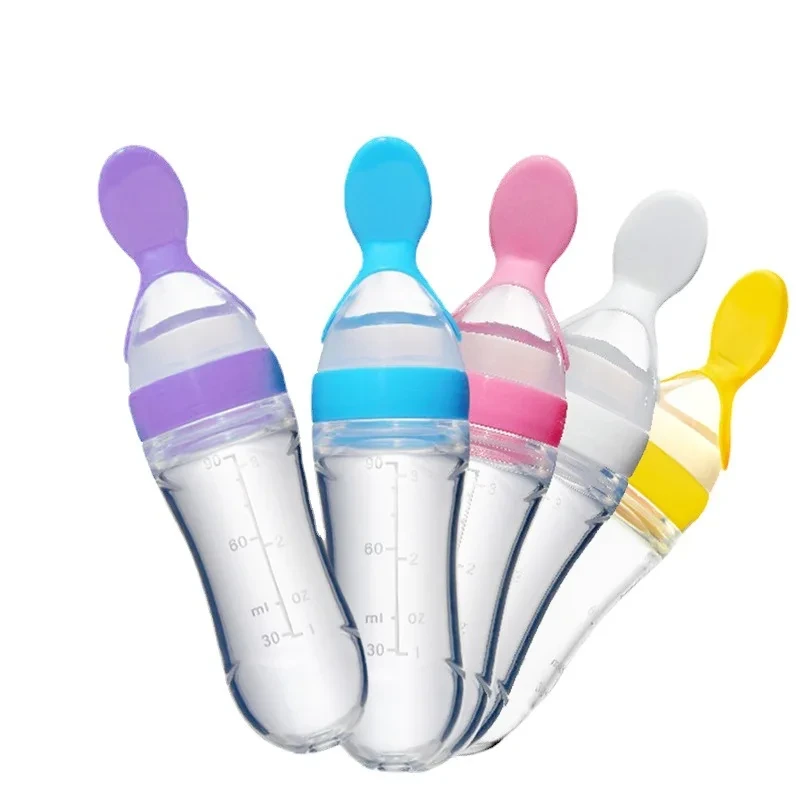 Distributeur de nourriture pour bébé en silicone avec cuillère à presser 1
