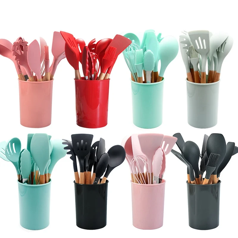 Custom Wooden Handle Silicone Utensils 12 Pieces - VTOP 1