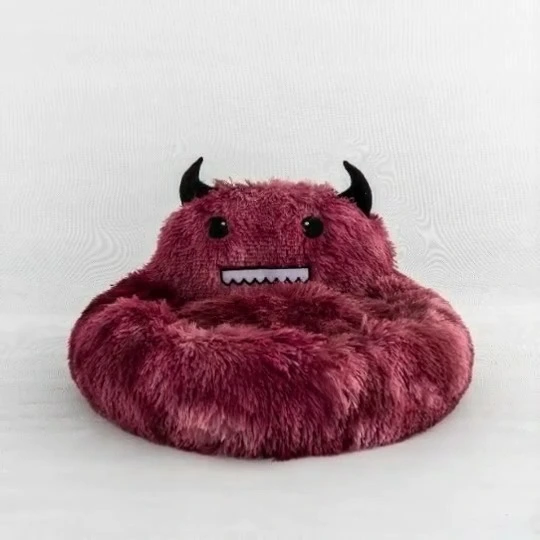 Cama para mascotas de felpa estilo monstruo, lugar de descanso acogedor y divertido para mascotas 1