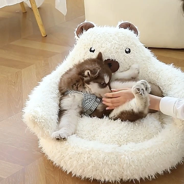 Langes, flauschiges und robustes Hundebett mit Plüschfüllung, Haustiersofa 1