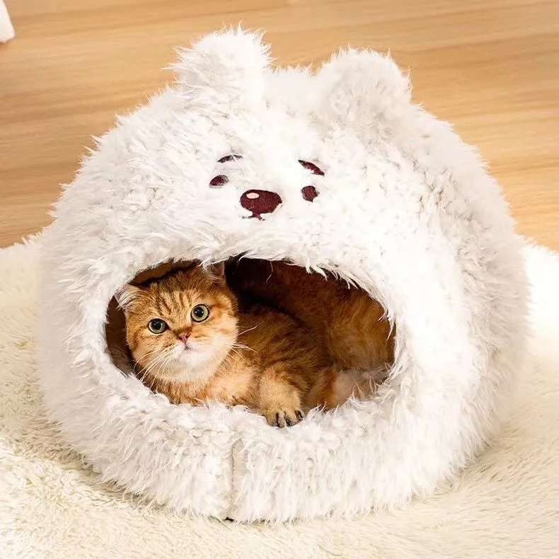 Lit pour chat/chiot en peluche longue et chaude 1