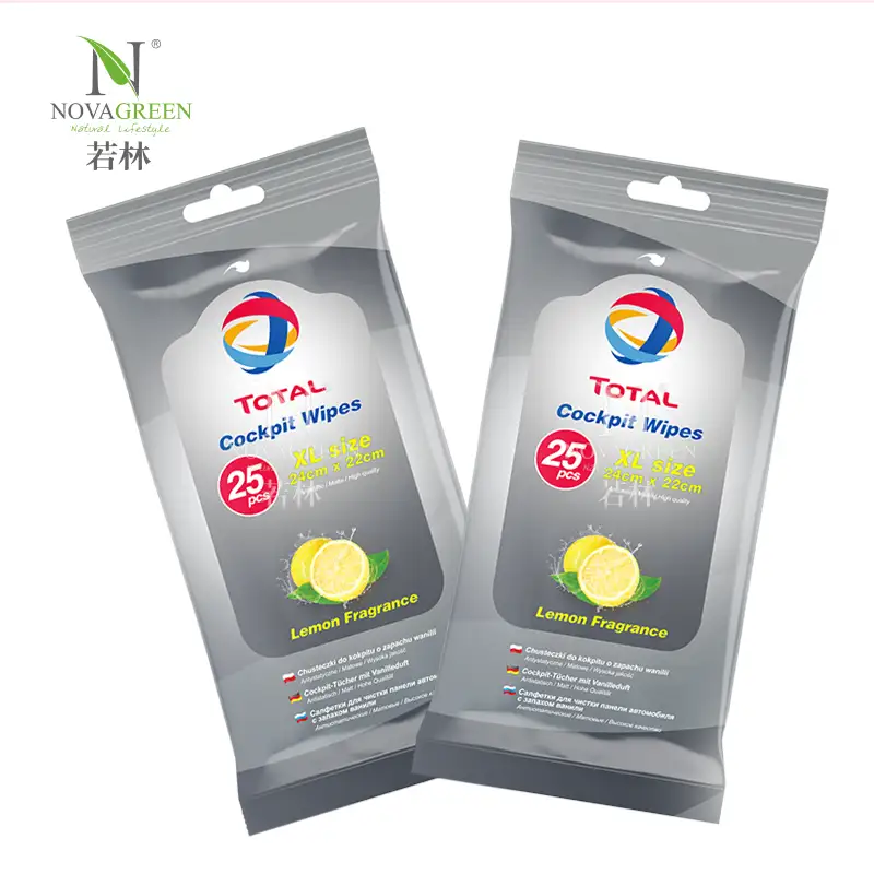 Lingettes pour cockpit de voiture PET boîte de 25 lingettes humides effet mat pour usage intérieur et extérieur, parfum citron, 25 pièces 1