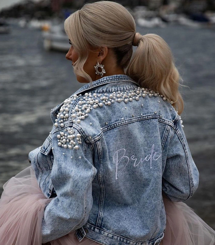 Veste en jean de mariée de personnalisation 1