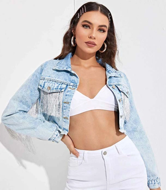 Veste en jean frange des femmes1 1