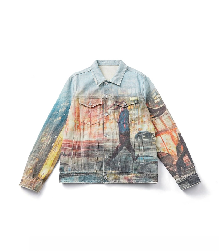 Streetwear -Männer bedruckte Jeansjacke 1
