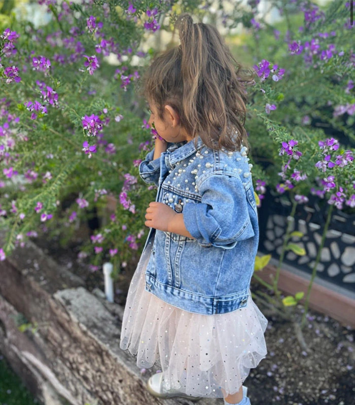 Beading Pearl Toddler Girl Denim Jacket - LTH Clothing 1