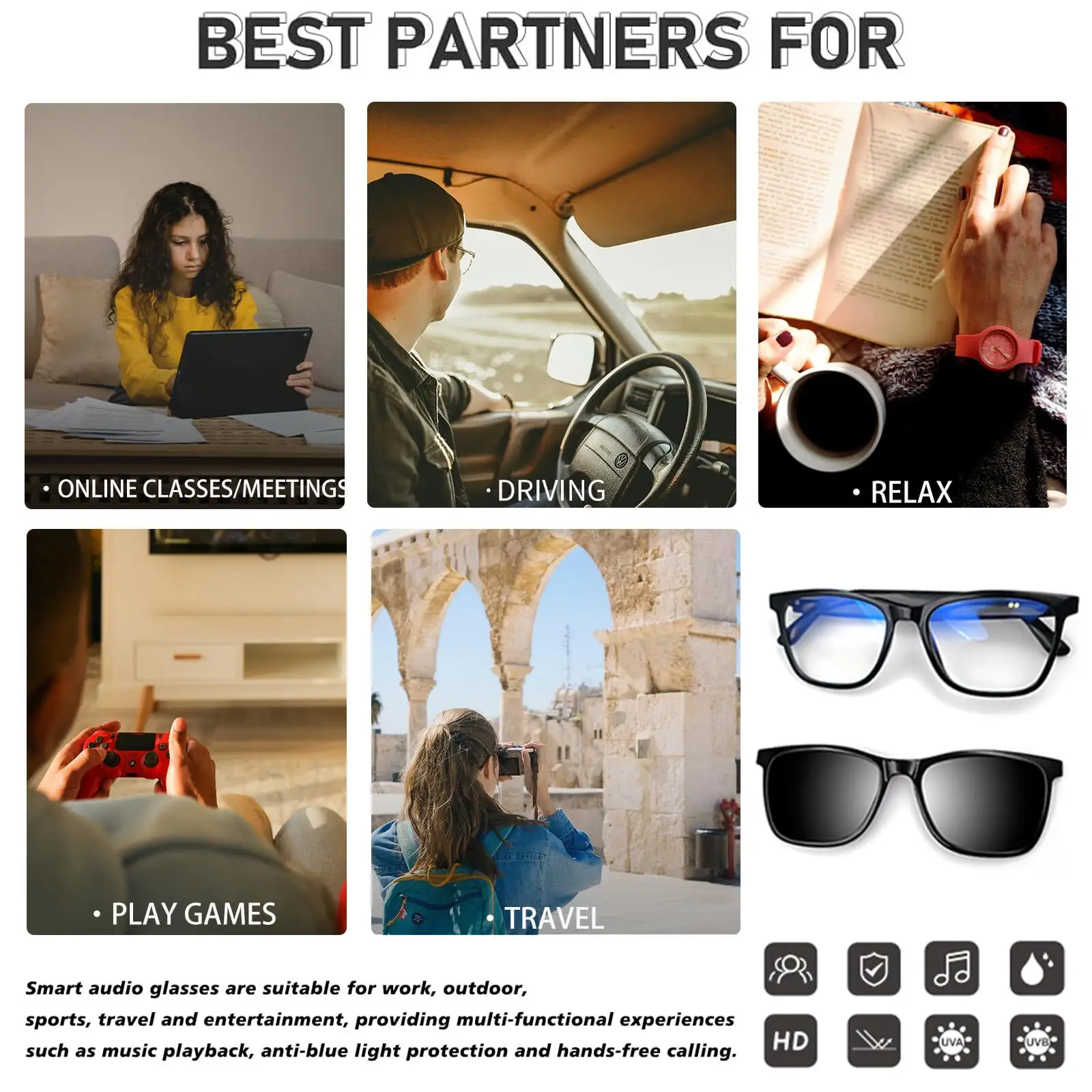 Leeyongin Glasses Glasses with Bluetooth Headphones Acceptablenew Arrival 2