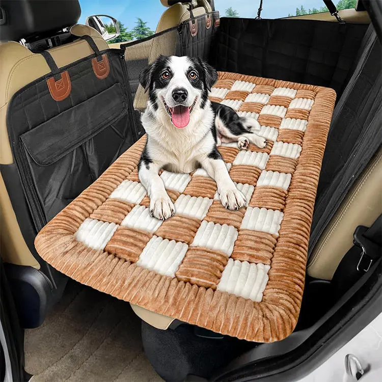 Washable Non-Slip Travel Dog Bed, Plush Pet Sofa Mat for Car Back Seat - Custom Fit for Backseat Extenders and Seat Covers 1