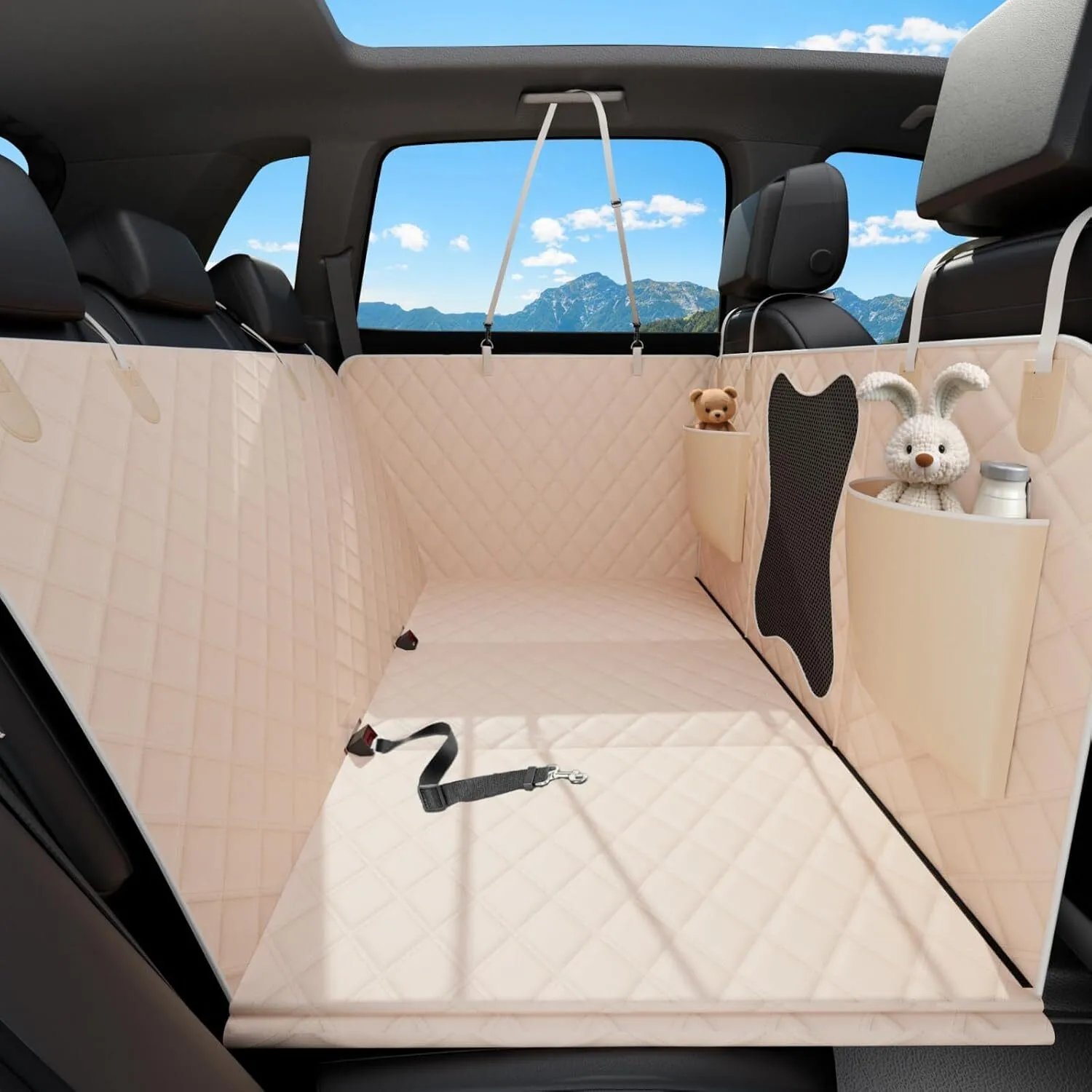 Premium Pet Car Trunk Cover with Quilted Design Multiple Storage Pockets and Pet Safety Leash for Dogs Cats and Small Animals 1